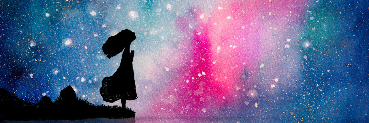 The Unspoken Fears of Living With Vascular Ehlers-Danlos Syndrome A watercolor image of a silhouette girl looking up at the stars.