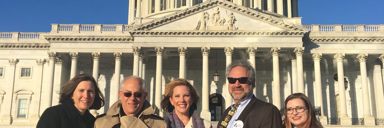 Headache on the Hill, and Chronic Pain Advocacy Angelica Heidi Brehm with Dr. Rapoport, Katie Golden, Dr. Cowan, and Ellie Donner-Klein in front of the U.S. Capitol.