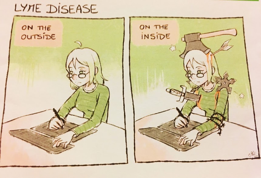 lyme disease cartoon comparing what it's like on the outside and on the inside