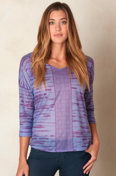 purple three quarter length shirt from prana