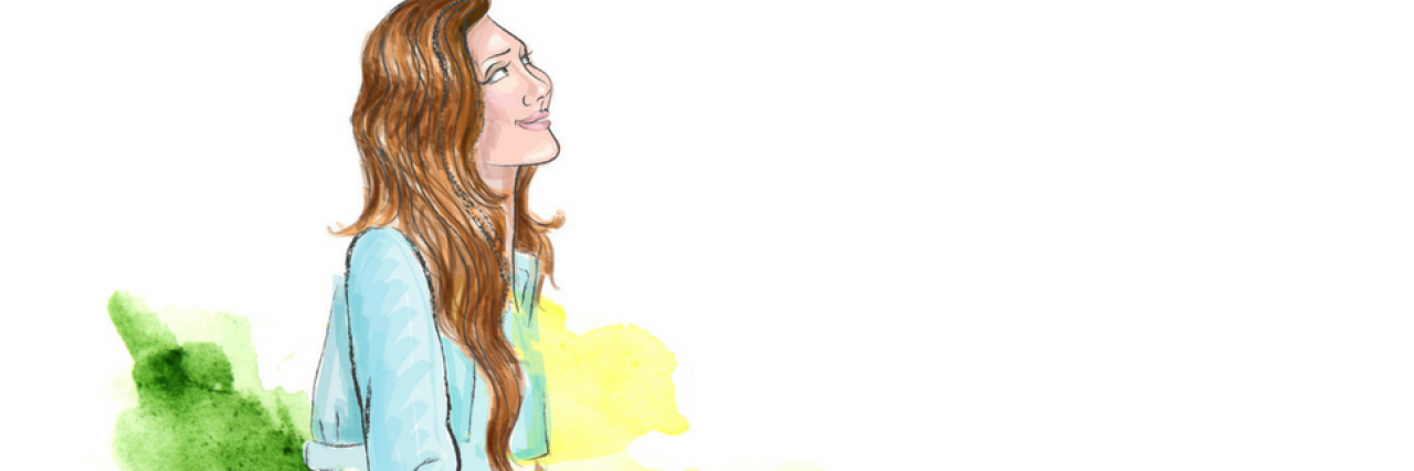 What Life Would Be Like Without Chronic Illness watercolor painting of a woman sitting outside on a park bench thinking