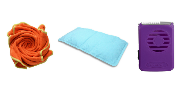 fast drying microfiber gym towel, gel'o cooling pillow mat and o2 cooling necklace fan
