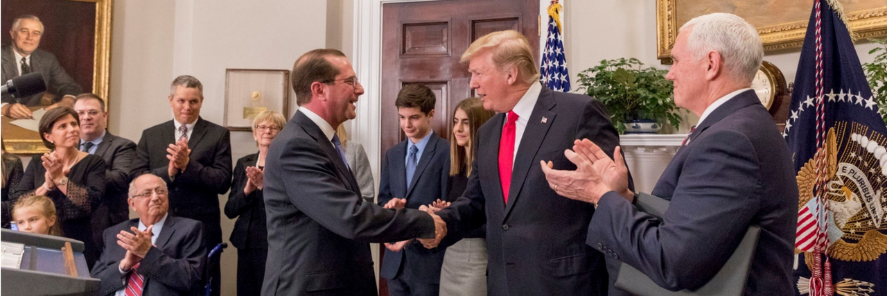 Secretary of HHS Alex Azar and President Trump, Vice President Mike Pence