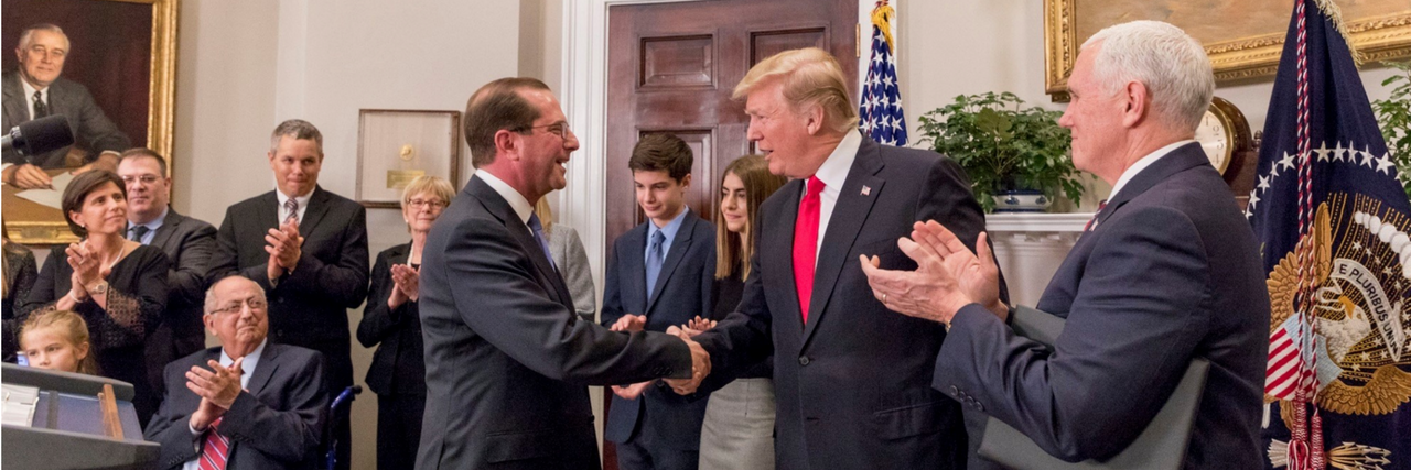 Trump Administration Proposes Short-Term Health Insurance Plans Secretary of HHS Alex Azar and President Trump, Vice President Mike Pence