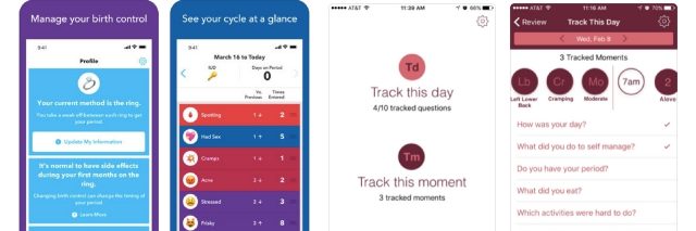 screenshots from period tracker apps