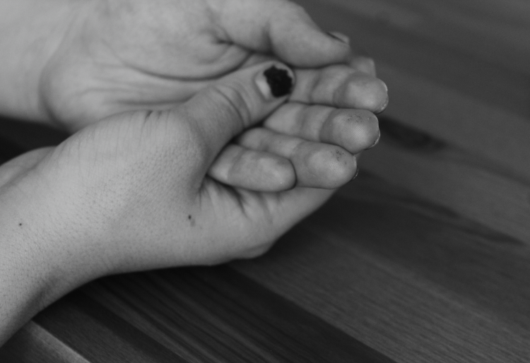 black and white photo of hands