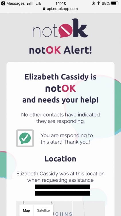 notOK support system screen