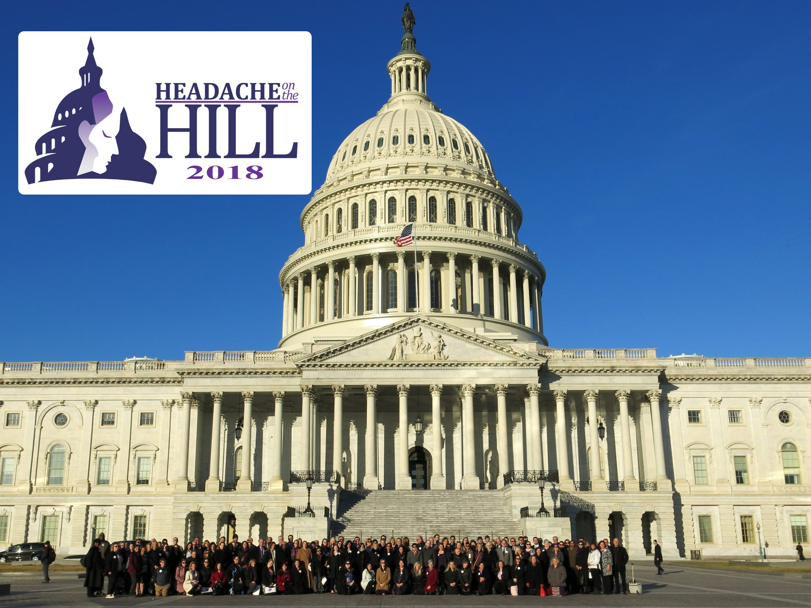 2018 Headache on the Hill participants in front of the U.S. Capitol.