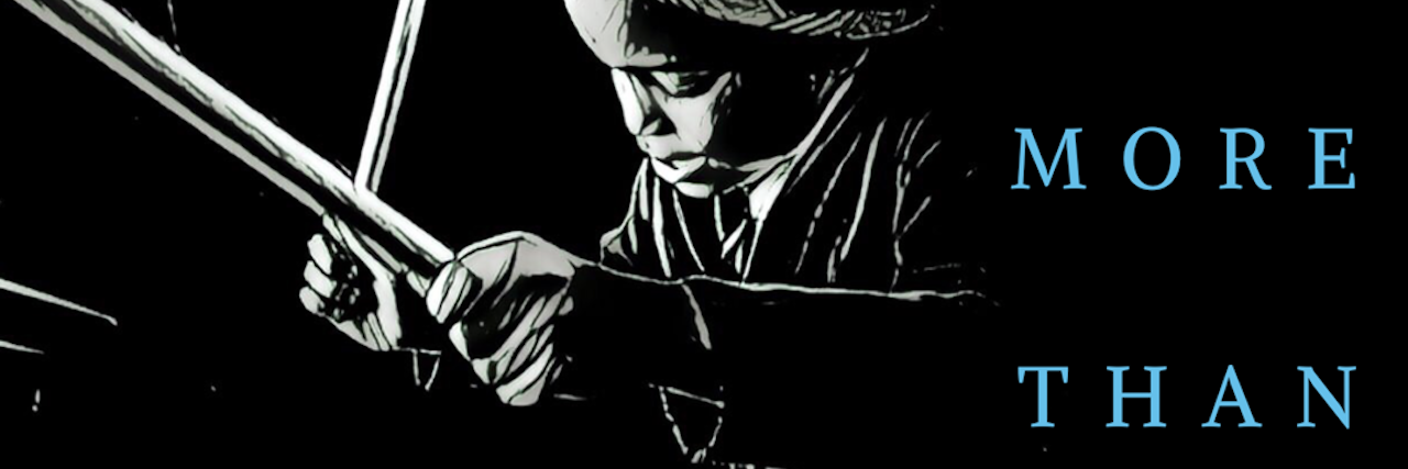 Please See My Son Beyond an Autism Label Little boy playing drums. Black and white image with the words "I am more than autism"