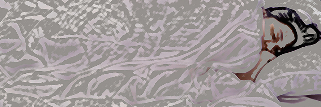 The Shame of Chronic Fatigue Syndrome The writer laying in her bed, the image has a sketch effect on it.