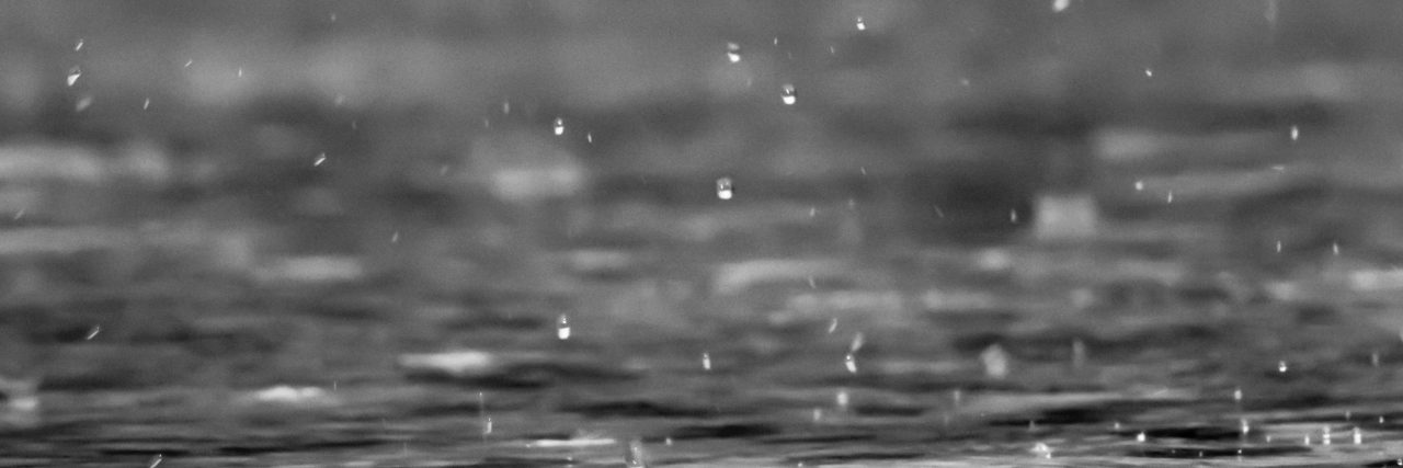 close up of rain in black and white