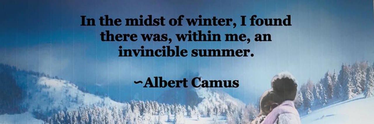 artwork by the author with a quote by albert camus that says 'in the midst of winter, I found there was, within me, an invincible summer'