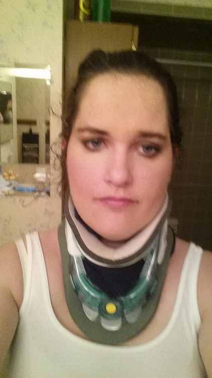 woman wearing neck brace