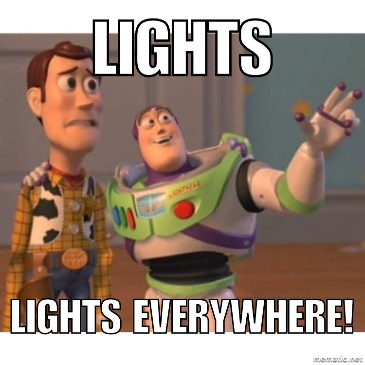 buzz lightyear saying 'lights... lights everywhere'