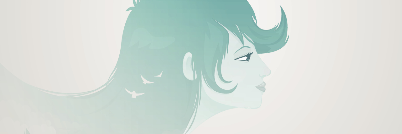 Why You Shouldn't Compare People's Health or Illnesses turquoise illustration of a woman with long hair and birds flying around