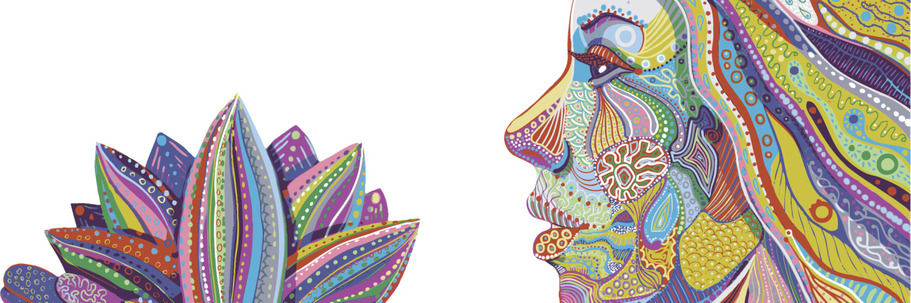 Learning to Accept and Befriend Endometriosis colorful illustration of woman holding a lotus flower