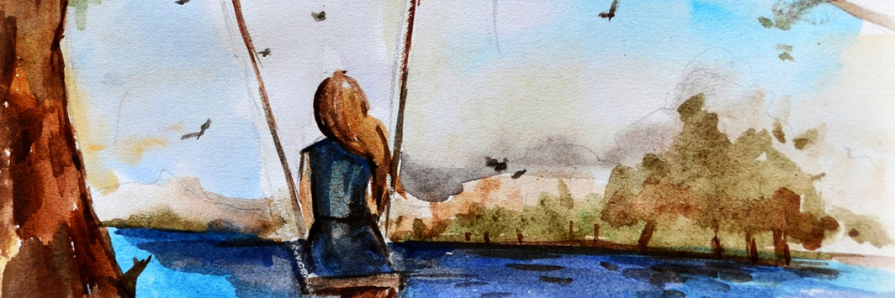 The Truth About Living With Late Stage Lyme Disease A watercolor image of a woman on a swing.