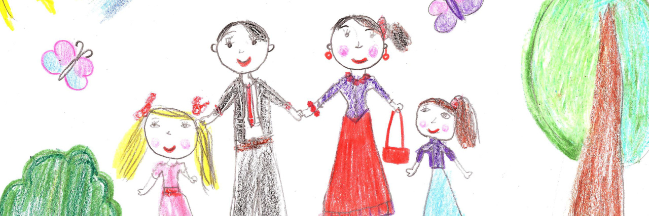 A child's drawing of a family.