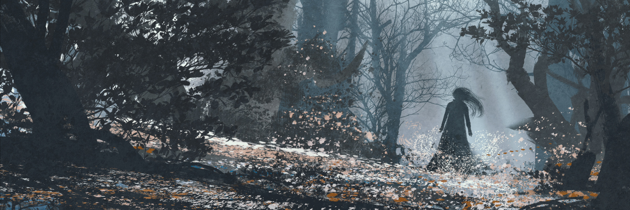 The Metaphor I Use to Explain My Depression woman in mysterious dark forest,illustration painting