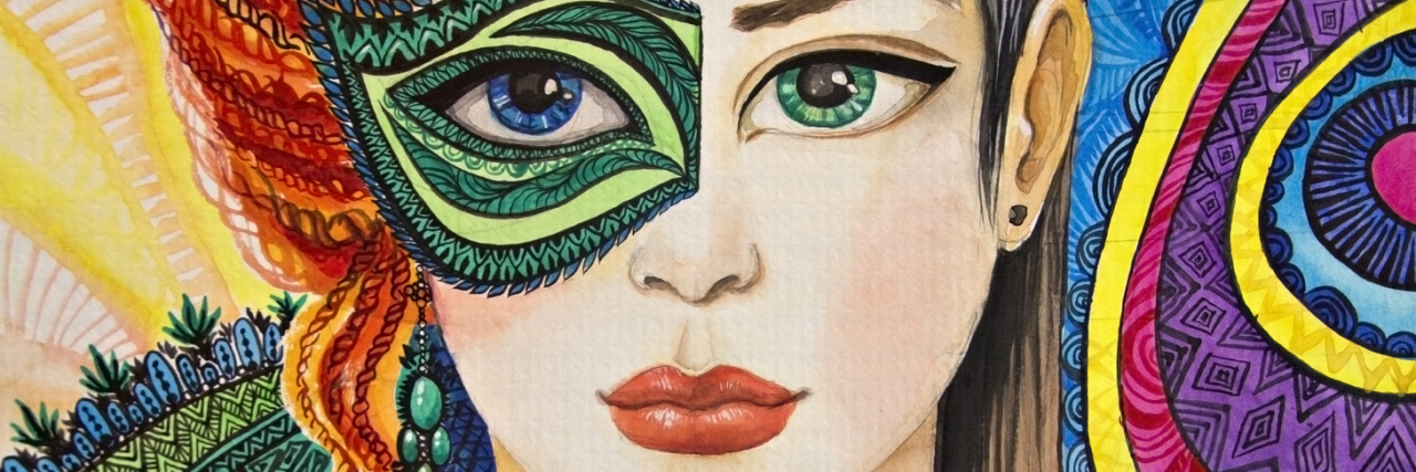 5 Symptoms (and Superpowers) of My Borderline Personality Disorder Fantasia - two halves of a woman - in carnival costumes and mask