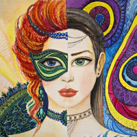 Fantasia - two halves of a woman - in carnival costumes and mask
