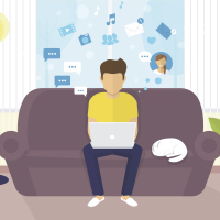 illustration of a man on his laptop at home