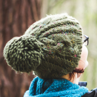 Woman in winter woodland.