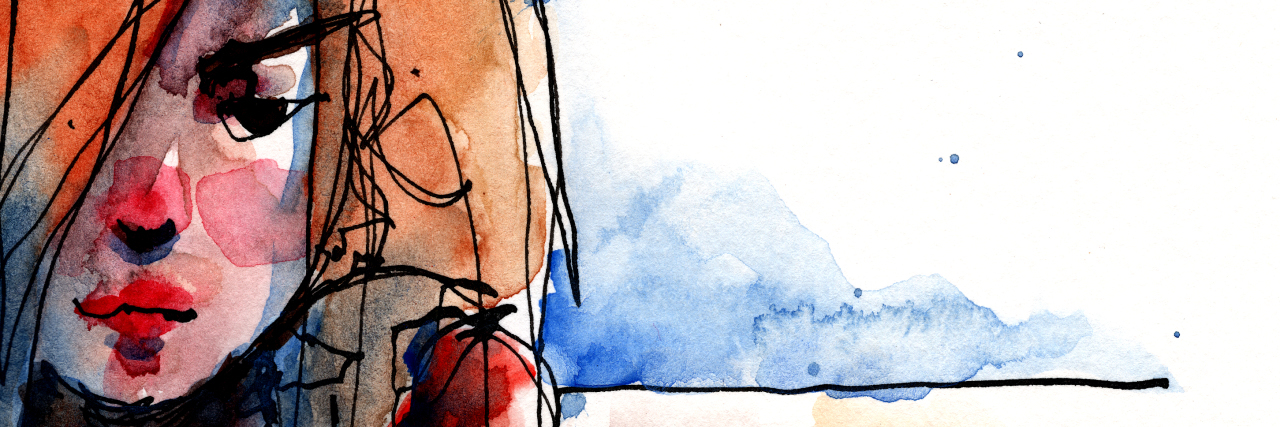 Why Weight Shouldn't Determine How Bad My Eating Disorder Is watercolor illustration of girls sitting on big stairs, handmade treditional artwork scaned