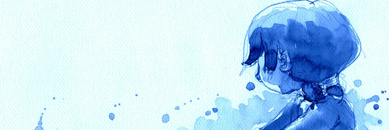 When You Don't 'Look' Like You Were Abused watercolor illustration of girl sitting with her cat, handmade treditional artwork scaned