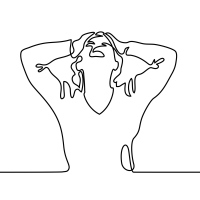 A sketch of a woman holding her head in pain.