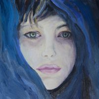Scenic portrait of a girl Portrait in blue Canvas oil