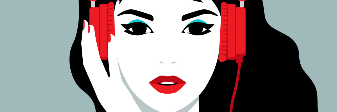 Confident People Can Be Anxious Too Vector illustration of the beautiful smiling girl with headphones on her head