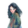 A girl in a coat painted in watercolor. Hand painted illustration. Isolated on white background.