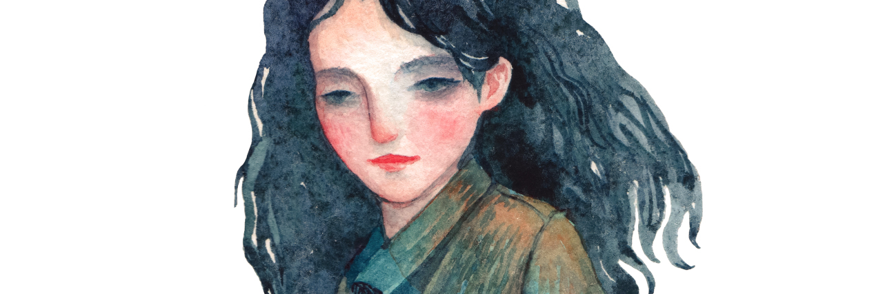 I Am More Than My Trauma. I Am More Than My PTSD. A girl in a coat painted in watercolor. Hand painted illustration. Isolated on white background.