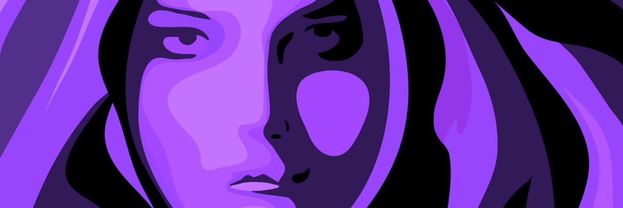 What It Feels Like to Have Fibromyalgia purple illustration of a woman with hair flowing out in all directions