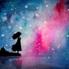 Watercolor painting of girl pray to star for peaceful and hope in the dark night