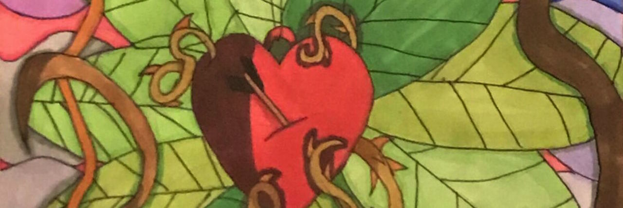 Why You Can't 'Fake It Till You Make It' With Chronic Illness hand drawn illustration of a heart surrounded by leaves and flowers