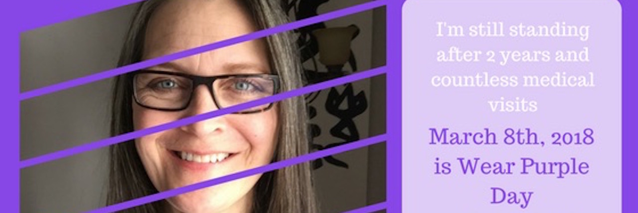 Sharing a Video to Raise Spinal CSF Leak Awareness During Leak Week photo of the author in a purple frame with the text 'Ingrid's Leaker Journey'