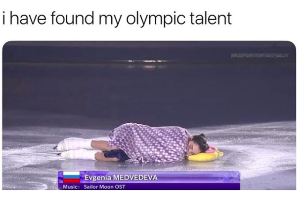 i found my olympic talent... with a woman lying down sleeping on the ice