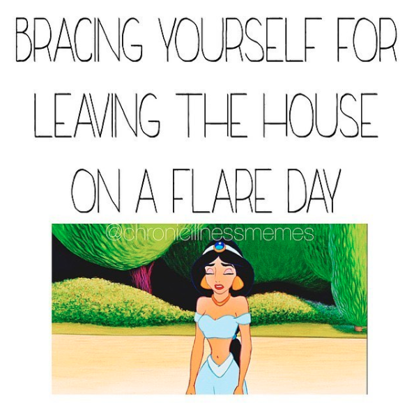 meme of jasmine and caption bracing yourself for leaving the house on flare day