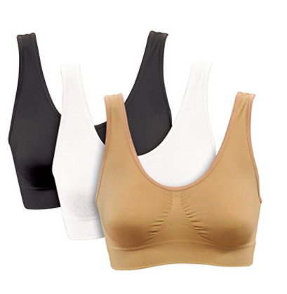 genie bras in black, tan and white