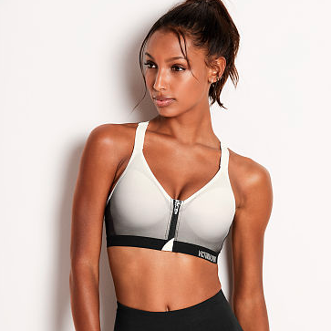 white and black victoria's secret sports bra with zip front