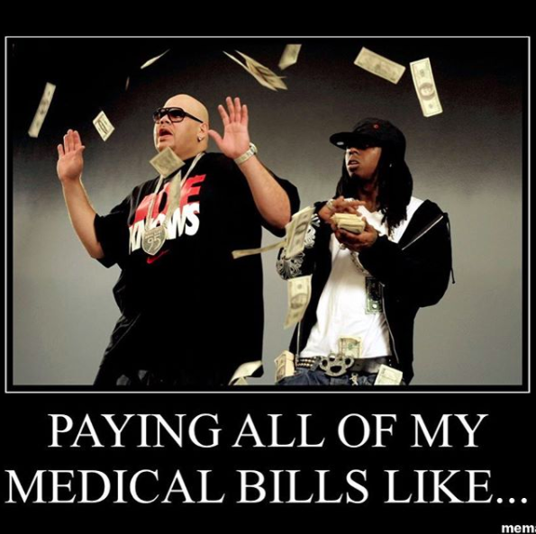 paying all of my medical bills like... two men making it rain with cash