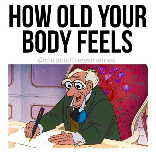how old your body feels, with an old man sitting at a desk