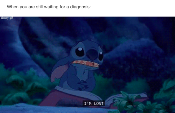 me waiting for a diagnosis: with stitch crying outside alone at night and saying 'I'm lost'
