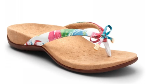 vionic brand sandal with flowered strap and bow
