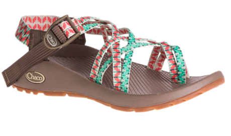 chacos sandals in green and red