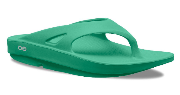oofos green flip flop sandal