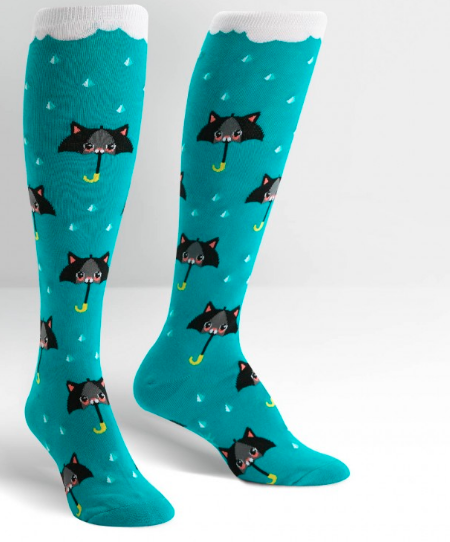 sock it to me socks turquoise with cats