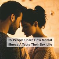 A couple with their foreheads touching. Text reads: 25 people share how mental illness affects their sex lives